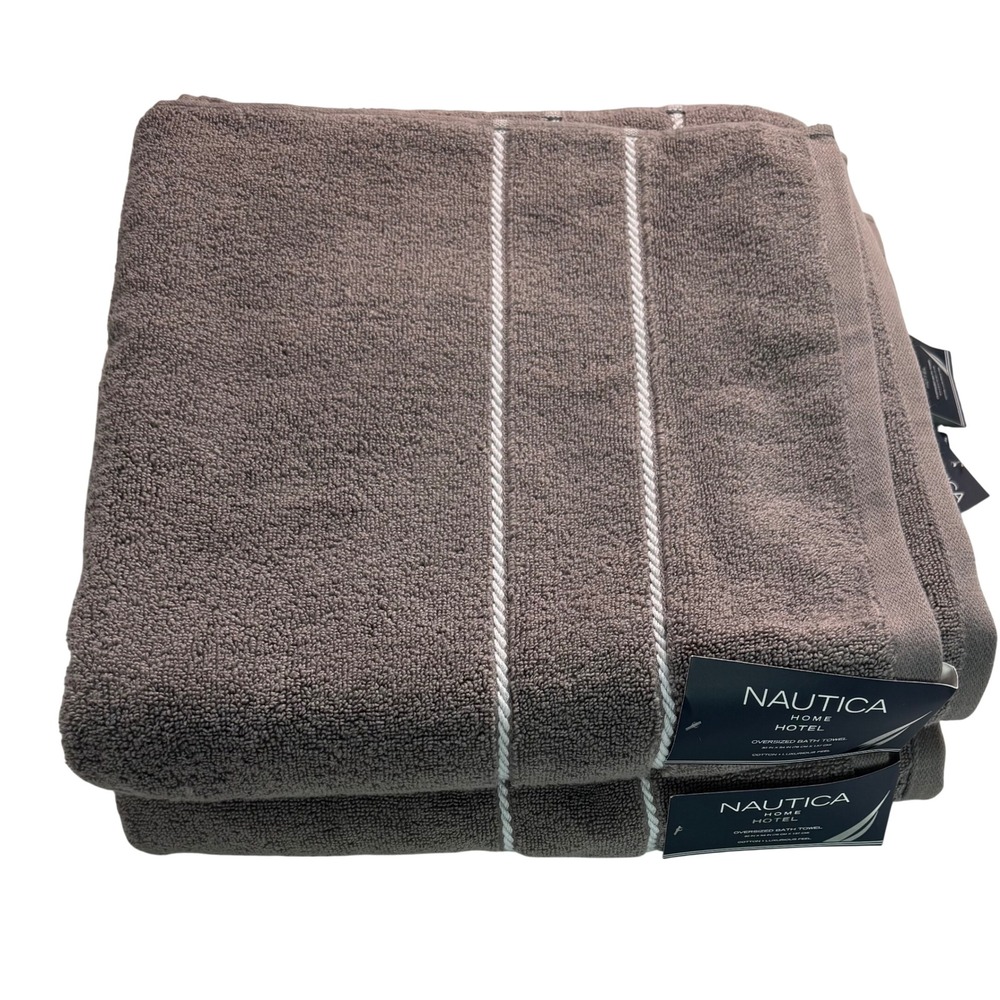 Nautica Home Hotel Oversized Bath Towels 2 Pack Ocean Soft Grey Cotton 30x54